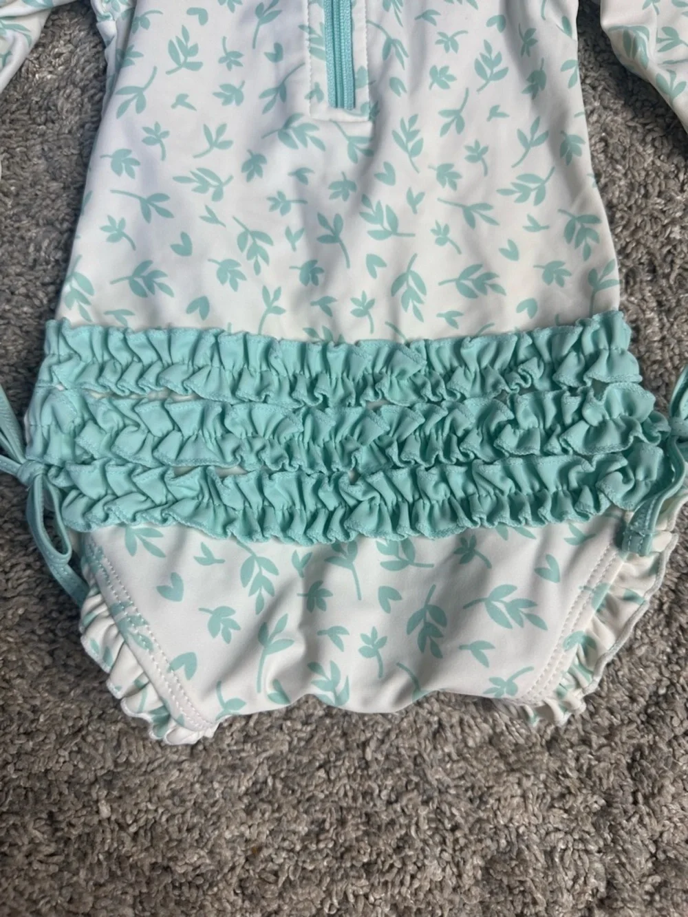 RuffleButts Whimsical Charm Long Sleeve One Piece Rash Guard swimsuit 3-6 mo